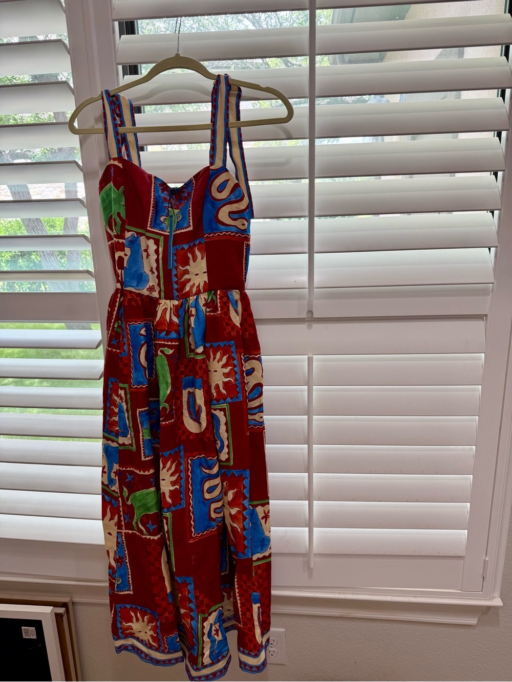 HUNTER BELL Red Multi Patchwork Print Midi Dress - Picture 6 of 6